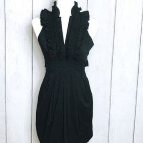 BCBGMaxAzria Sexy Black Halter Ruffle Mini Dress. Make Offer! - Picture 1 of 2